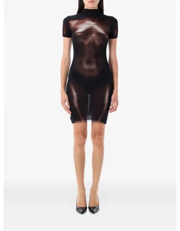 Mesh High Neck Short Dress