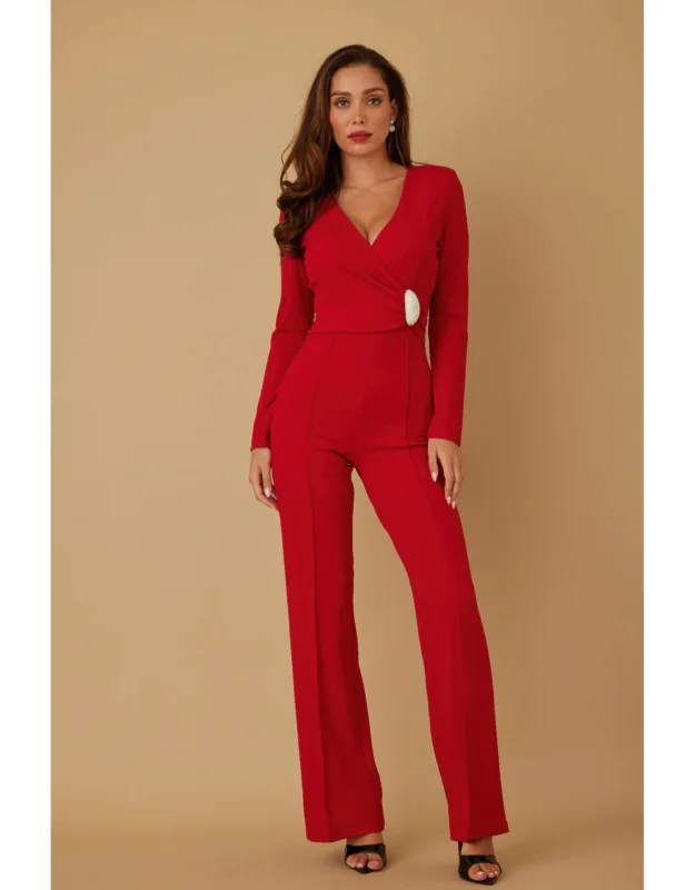 Oval Crystal Stone Wrap Jumpsuit