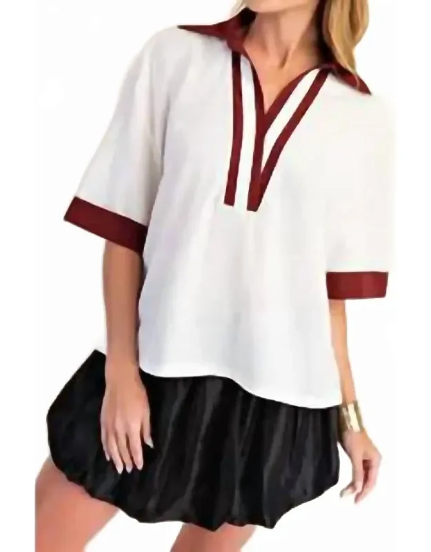 V Neck Collar Short Sleeve Top