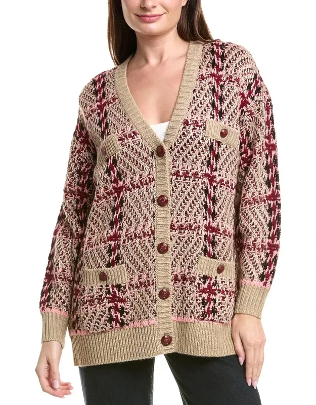 Houndstooth Wool-blend Cardigan