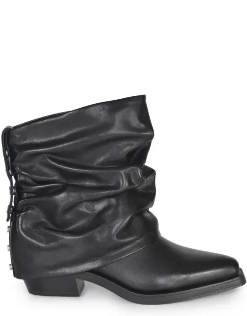 Boots With Draping Ankle And Silver Button Details