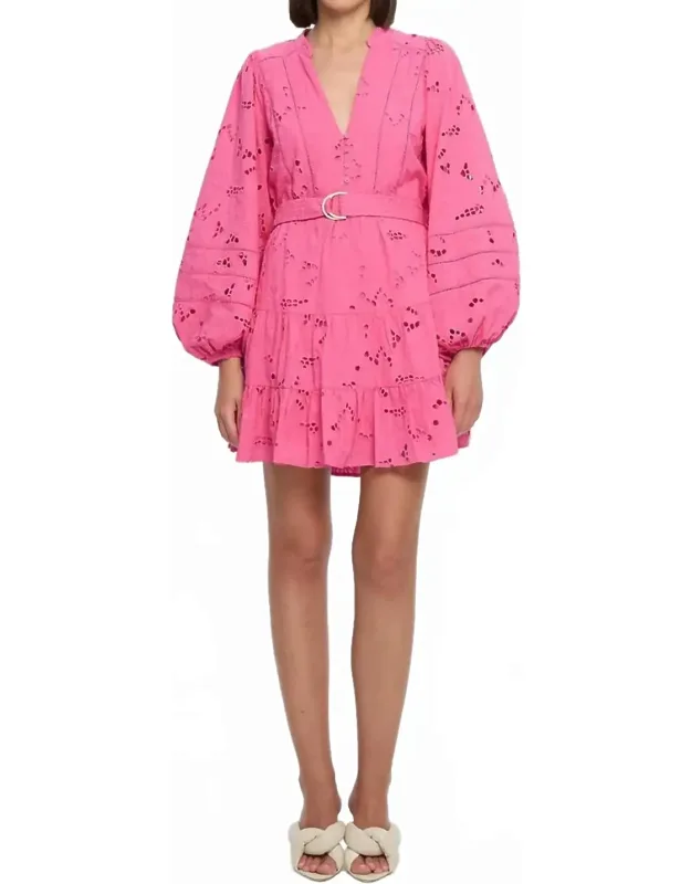 Corfu Long Sleeve Mini Eyelet Dress