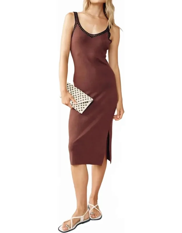 Crocheted Trim V-neck Midi Dress