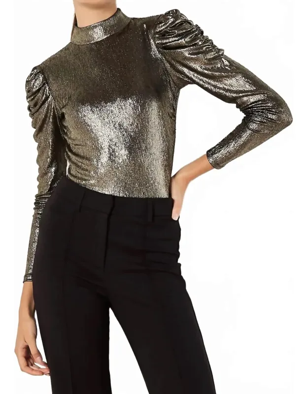 Ruched Sleeve Metallic Top