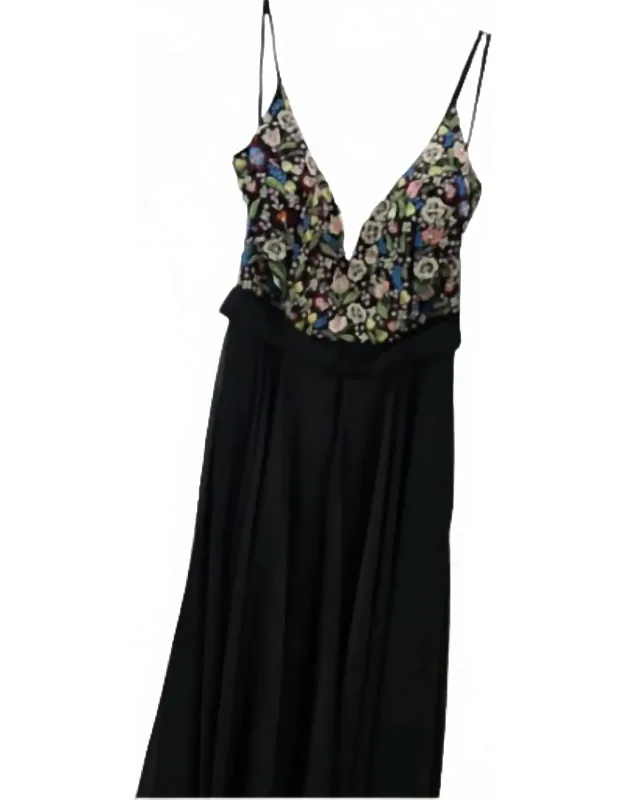 Embroidered Spaghetti Strap Evening Dress