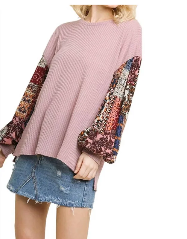 Paisley Print Waffle Knit Top