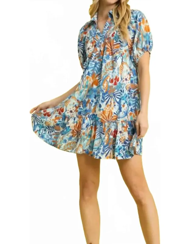 Tropical Floral Tiered Mini Dress
