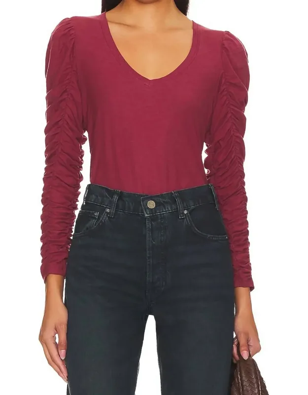 Renee Shirred Sleeve V-neck Top