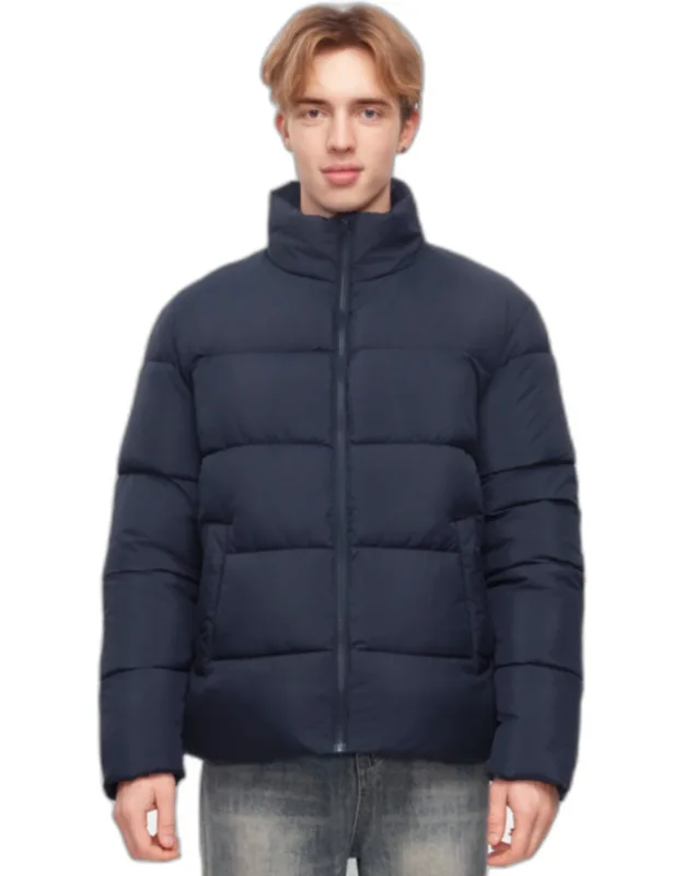 Solid Puffer Coat With Stand Up Collar
