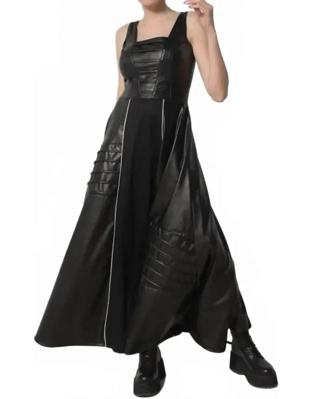 Long Flare Vegan Leather Dress