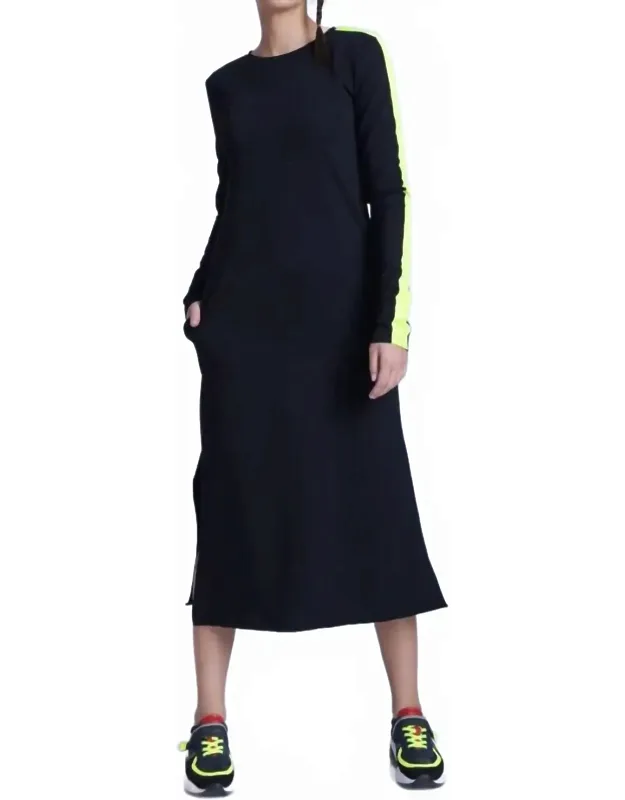 Long Sleeve Casual Dress With Neon Details