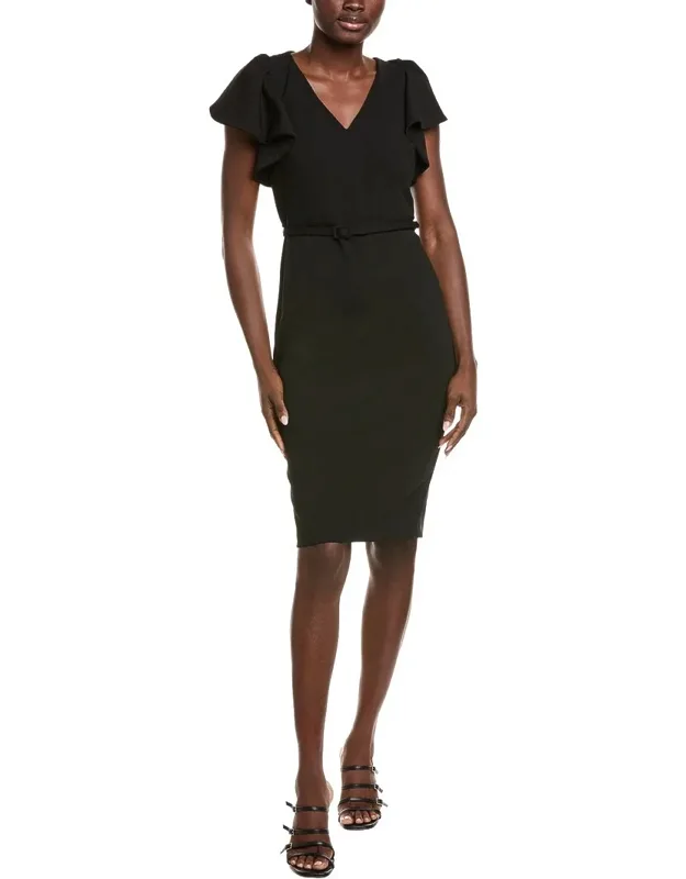 Ruffle Sleeve Scuba Crepe Sheath Dress