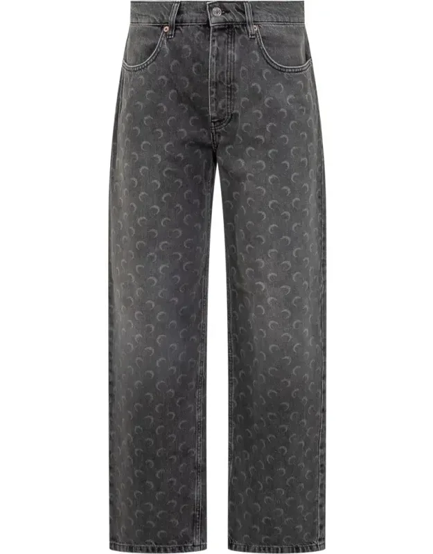 Greenhouses Jeans In Grey Denim With Lunar Patterning
