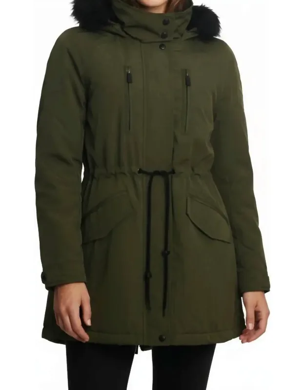 Soft Shell Hooded Coat With Faux Fur Trim