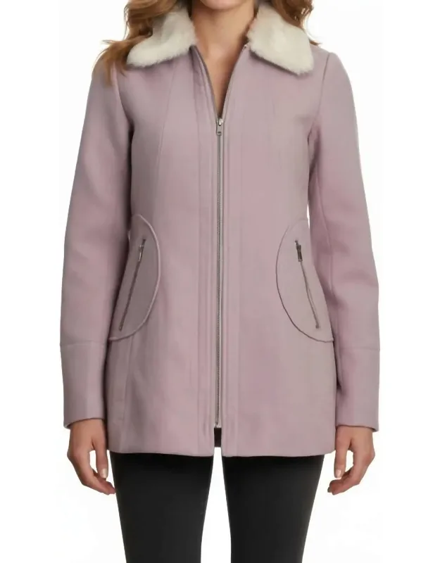 Single Breasted Coat With Faux Fur Collar