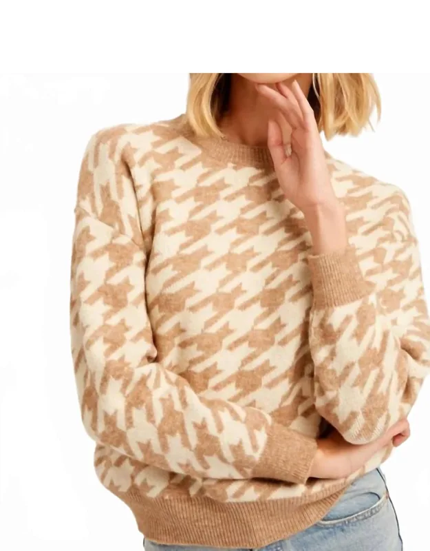 Houndstooth Plaid Pullover Knit Sweater