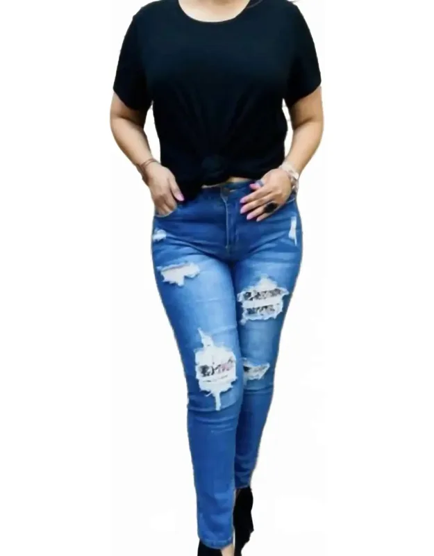 Sequin Patch Distressed Skinny Jeans