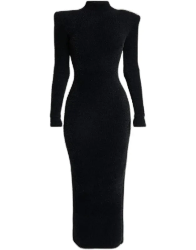 3-button Strong-shoulder Backless Midi Dress