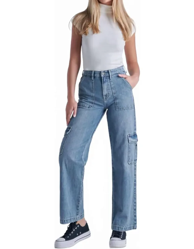 Logan High Waist Wide Leg Dad Jeans With Functional Cargo Pockets And High-rise Waist