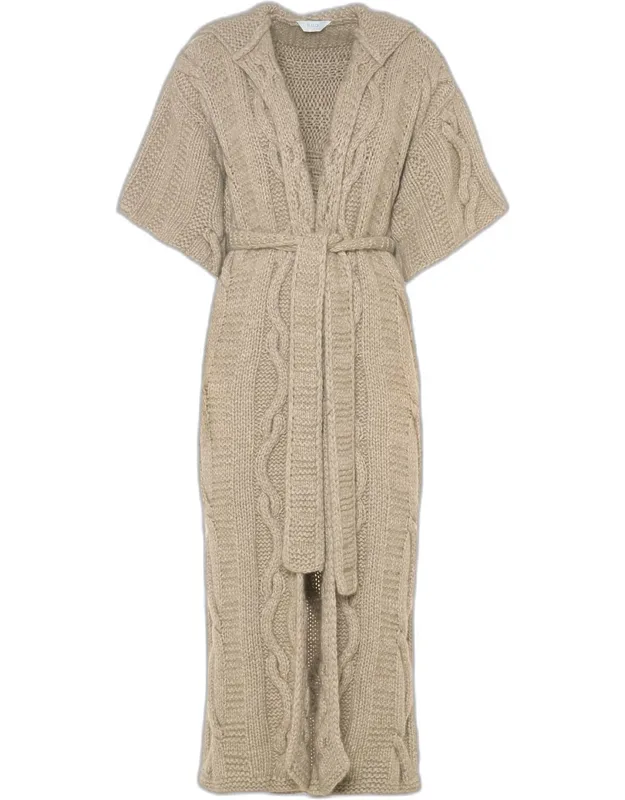 Cashmere Cable-knit Hooded Wrap Coat