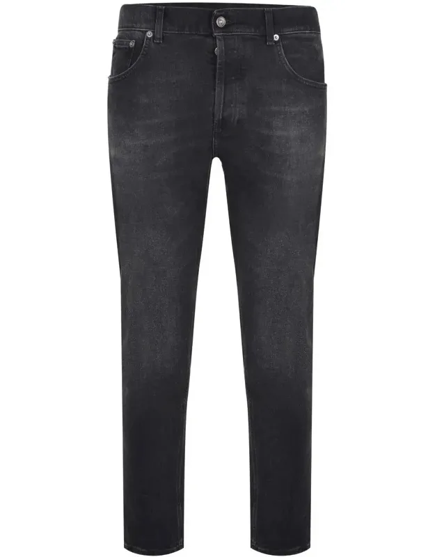 Jeans With Stone Wash And Button Closure