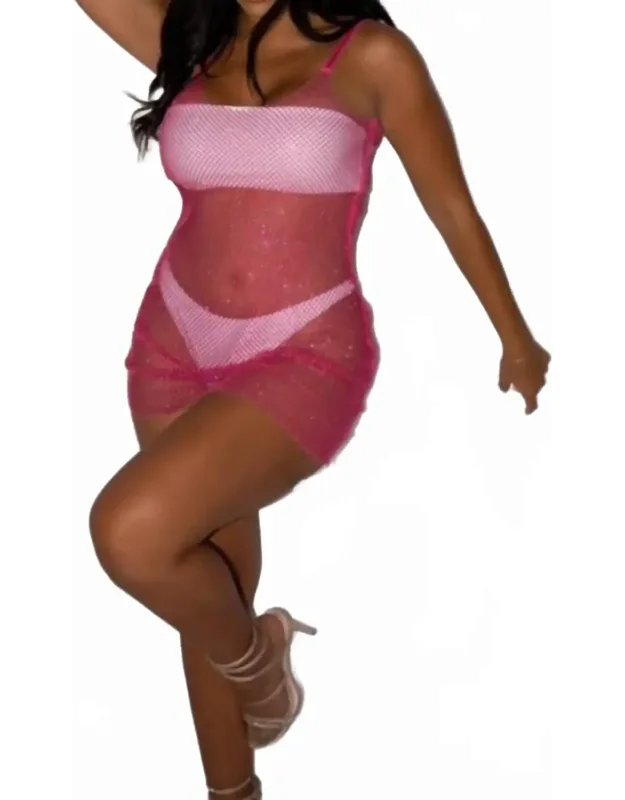 Rhinestone Mesh Mini Dress
