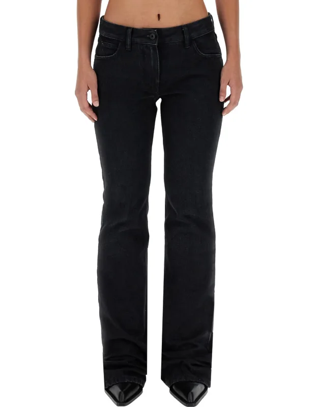 Off-white Jeans Wide Leg 100% Cotton Made In Italia