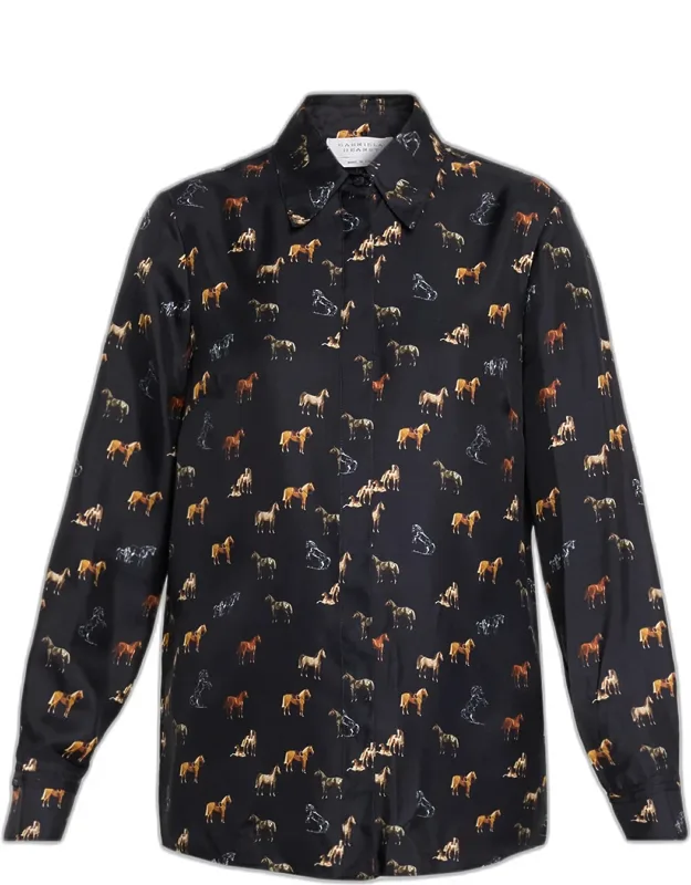 Cruz Horse-print Silk Button-down Shirt