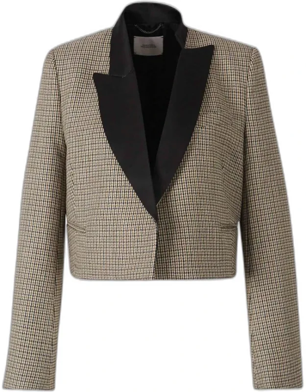 Cropped Blazer With Plaid Motif