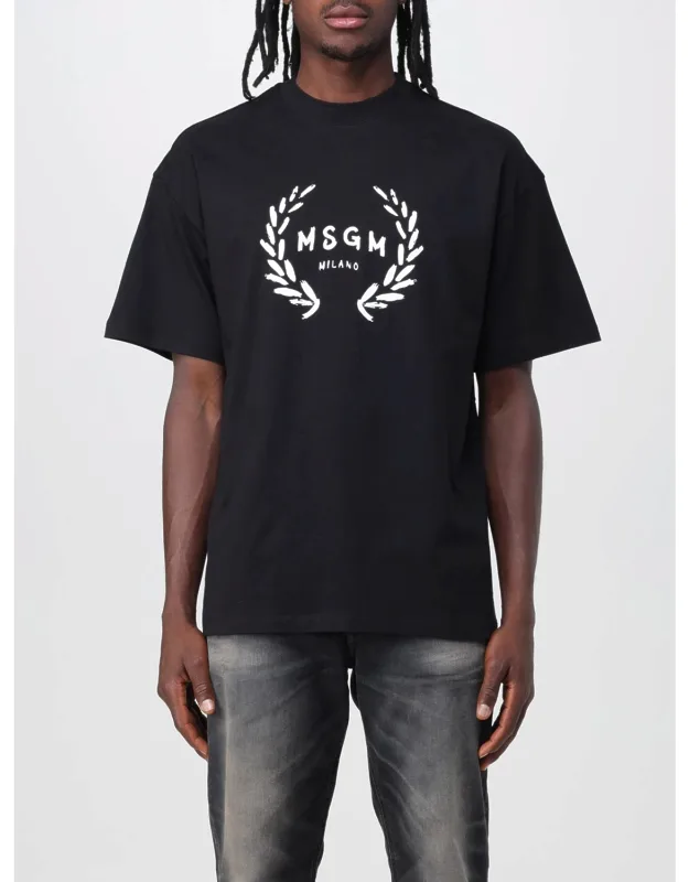 Msgm Cotton T-shirt Casual Style Regular Fit Crew Neckline Short Sleeves Contrasting Logo Print