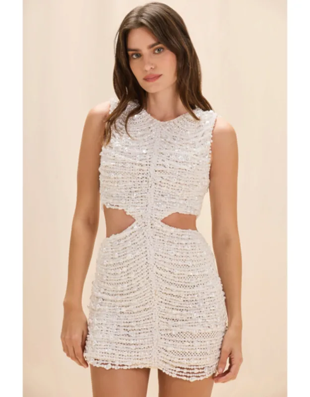 Seashell Embroidery Pearl Mini Dress