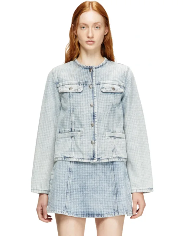 Jacket In Graphic Denim With Crystals