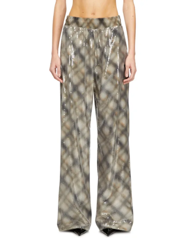 Sequined Pants With Plaid Design