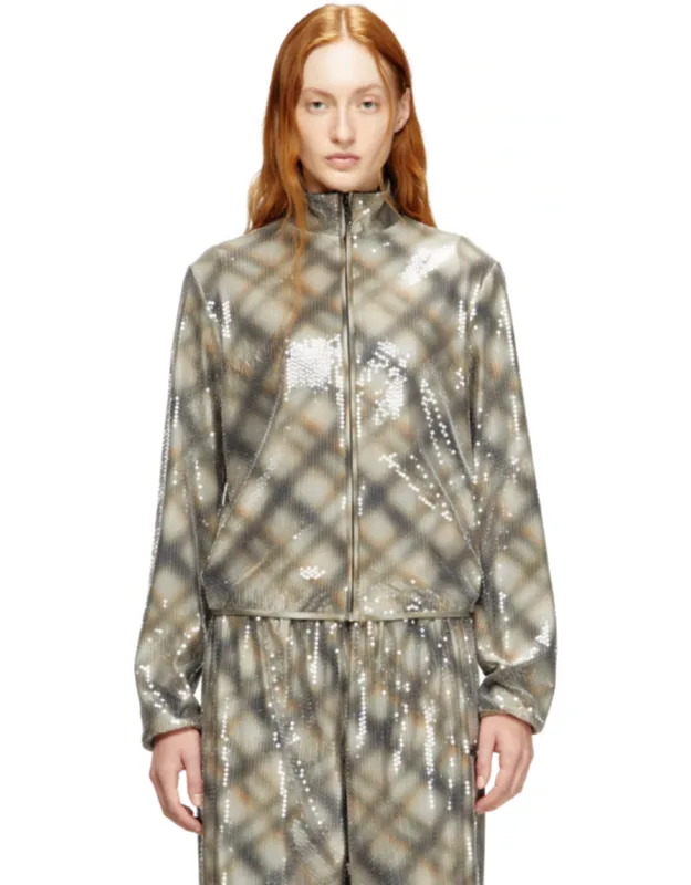 Sequined Sweater With Plaid Design