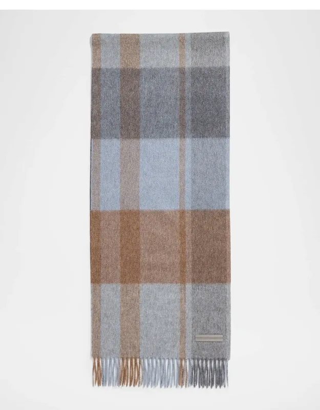 Oasi Cashmere Madras Check Scarf With Leather Brand Mark