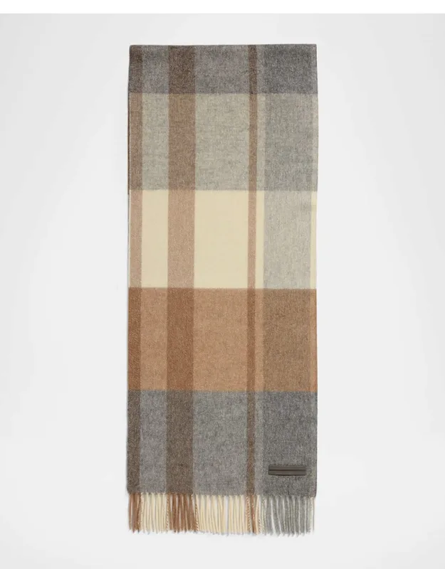 Oasi Cashmere Madras Check Scarf With Leather Brand Mark