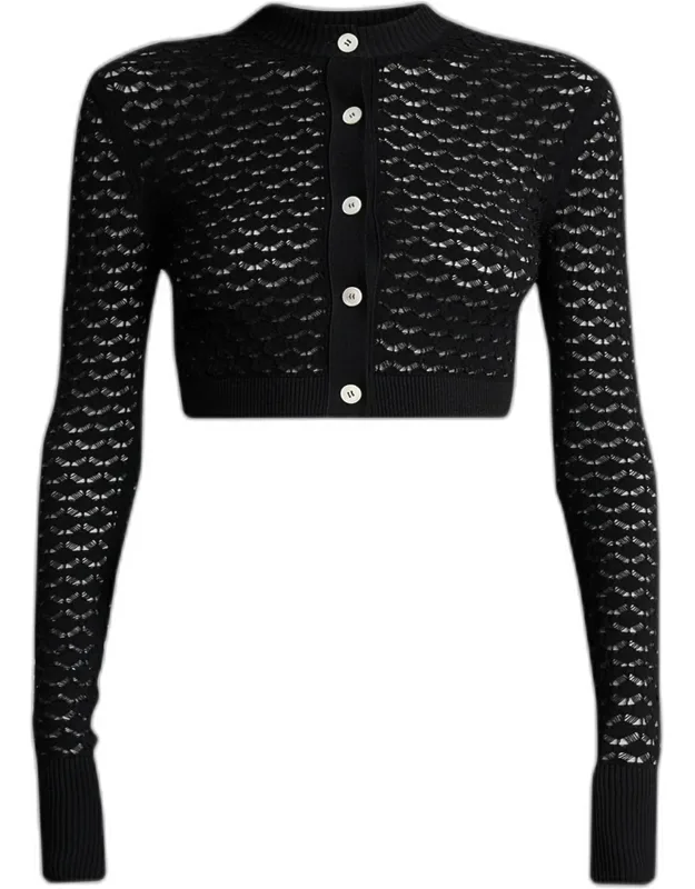 Open-knit Crop Crewneck Cardigan