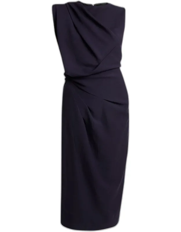 Draped Shoulder Sleeveless Midi Dress