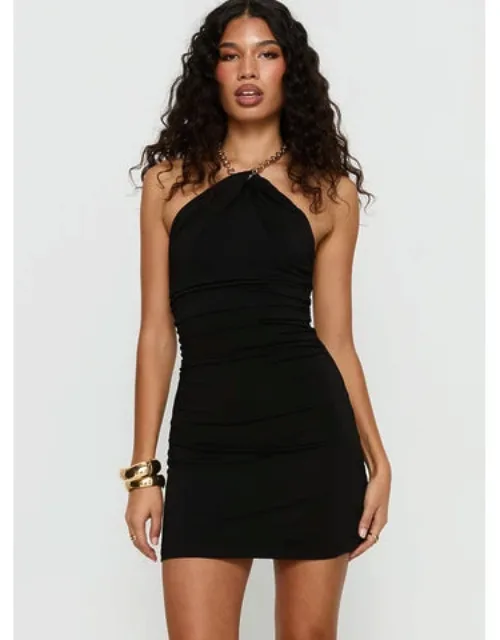 Quenbie Hardware Halter Mini Dress With Adjustable Straps And Low Back
