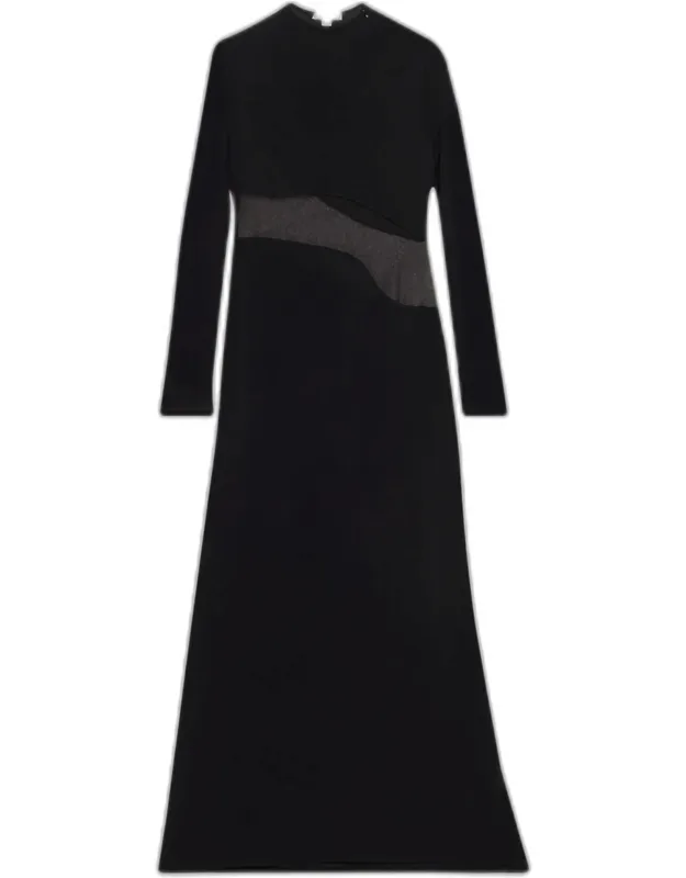 Sheer Bodice High-neck Dress