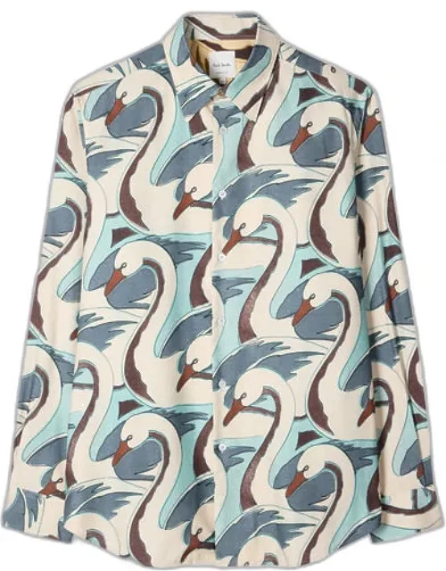 Swan Print Viscose-blend Shirt