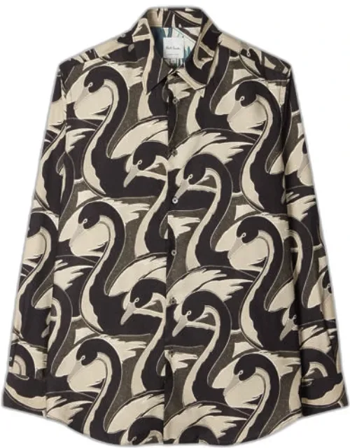 Swan Print Viscose-blend Shirt