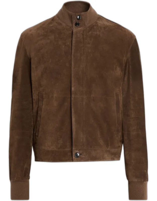 Suede Hidden-zip Bomber Jacket