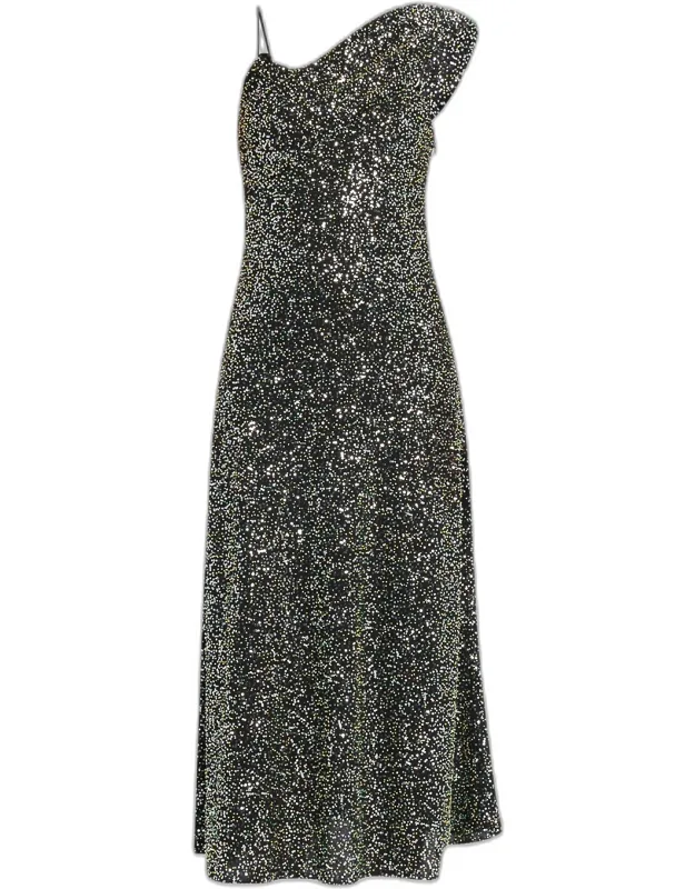 Sequined One-shoulder Midi Dress