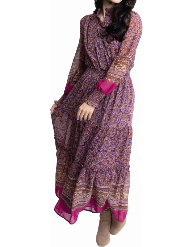 Floral Chiffon Metallic Thread Maxi Dress