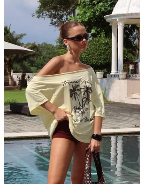 Tropical Islands Off Shoulder Graphic Tee