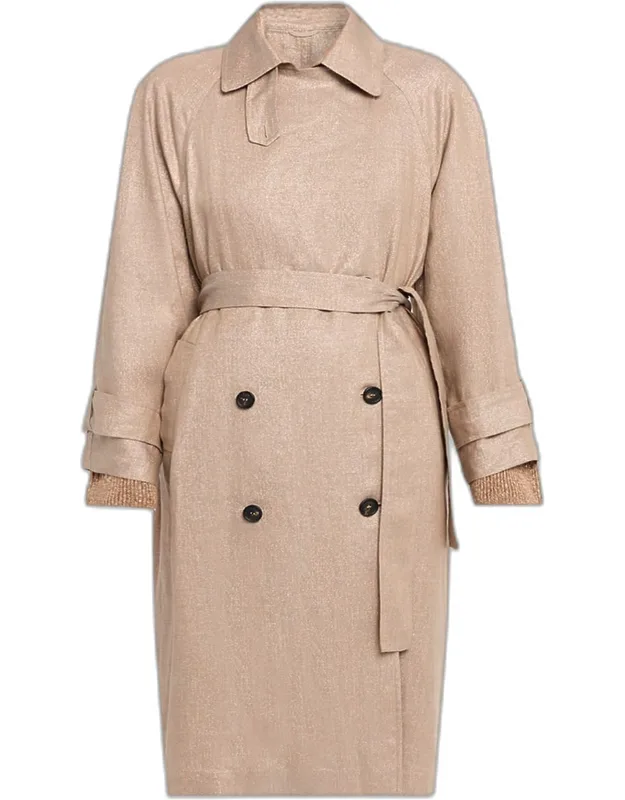 Metallic Linen Belted Trench Coat