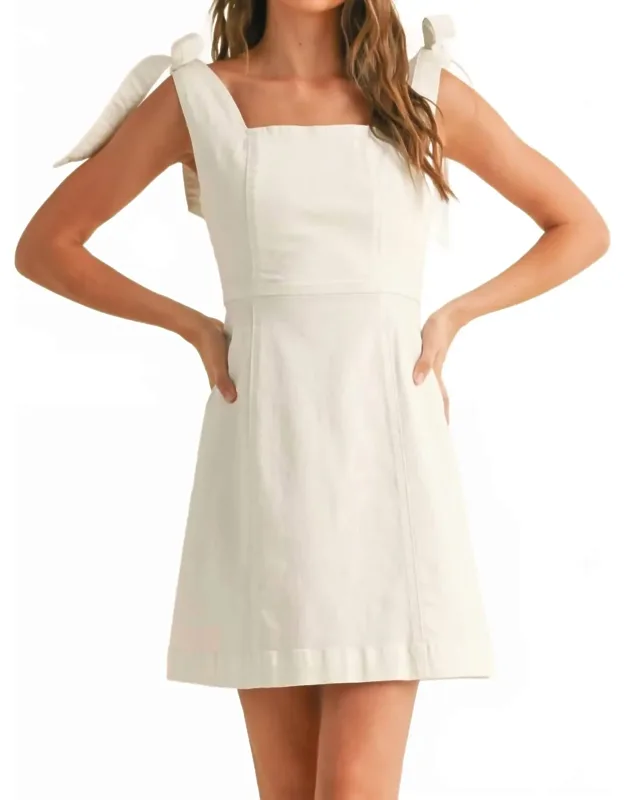 Cotton Shoulder Tie Mini Dress