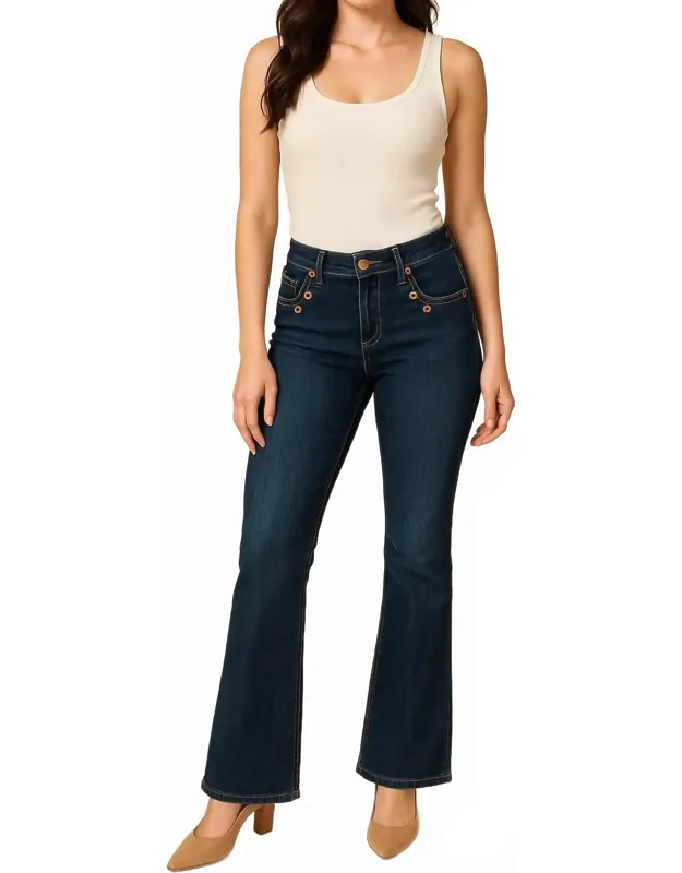 Mid-rise Button Bootcut Jeans