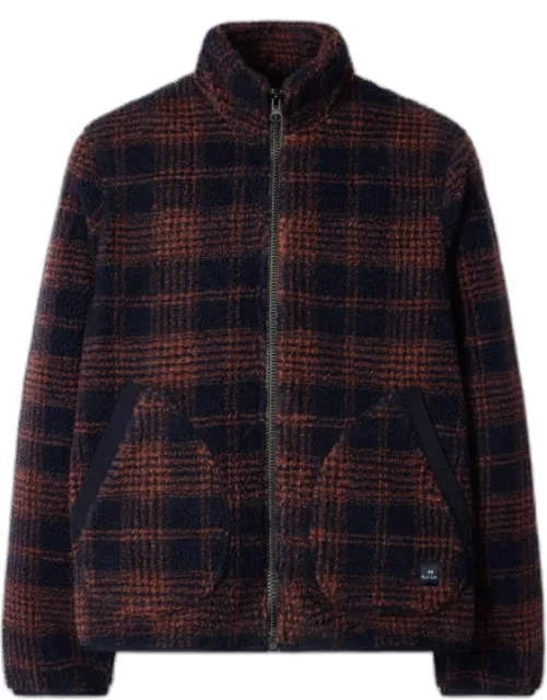 Navy And Orange Check Zip Fleece Jacket